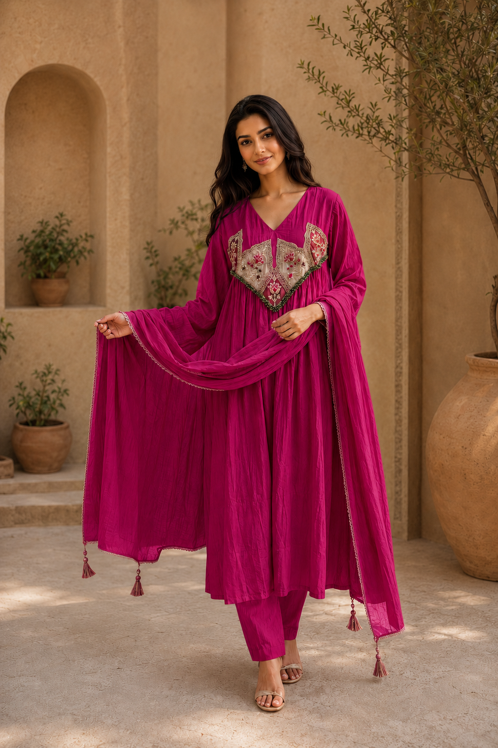 Embroidered Anarkali Suit Set with Dupatta