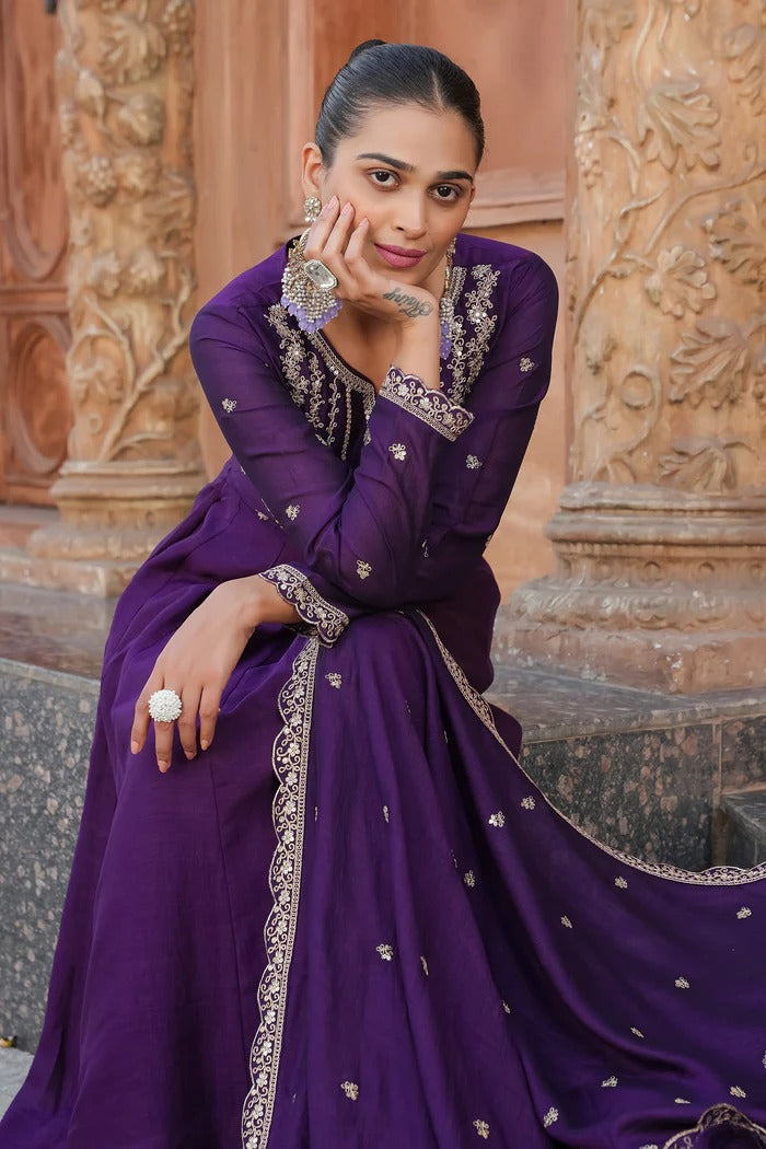 Purple Regal Embroidered Kurta Set with Dupatta
