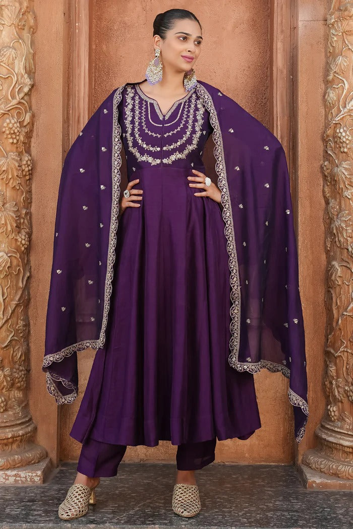 Purple Regal Embroidered Kurta Set with Dupatta