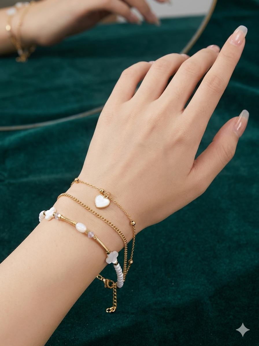 Elegant Heart Charm Layered Bracelet Set for Women