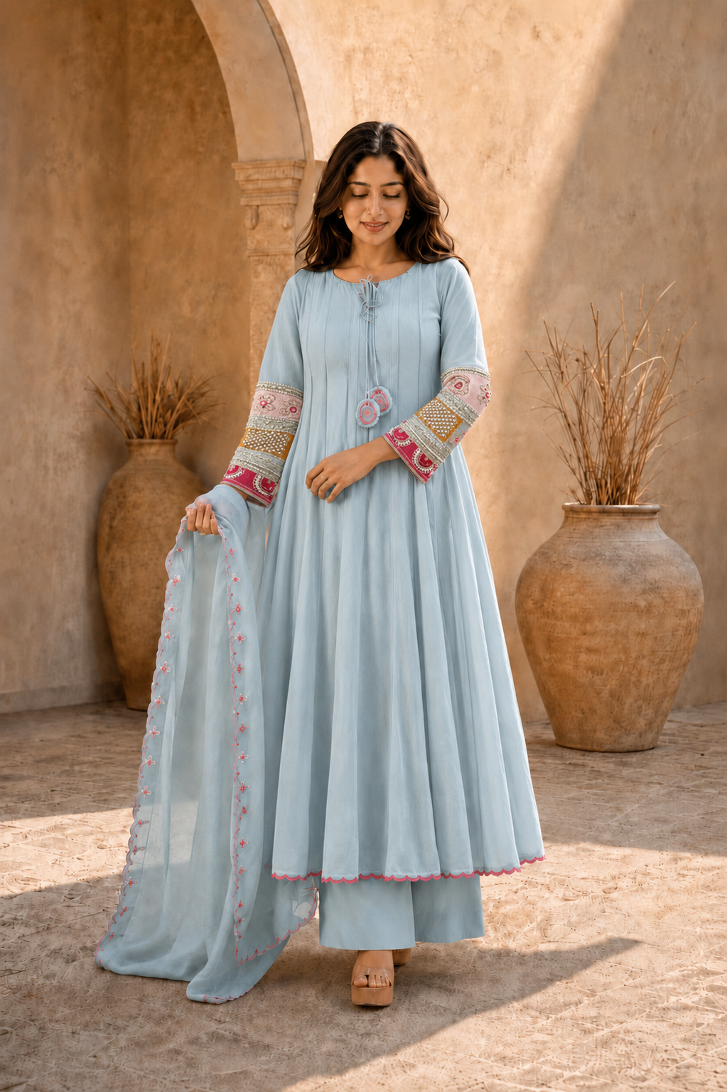 Elegant Anarkali Suit Set with Embroidered Dupatta