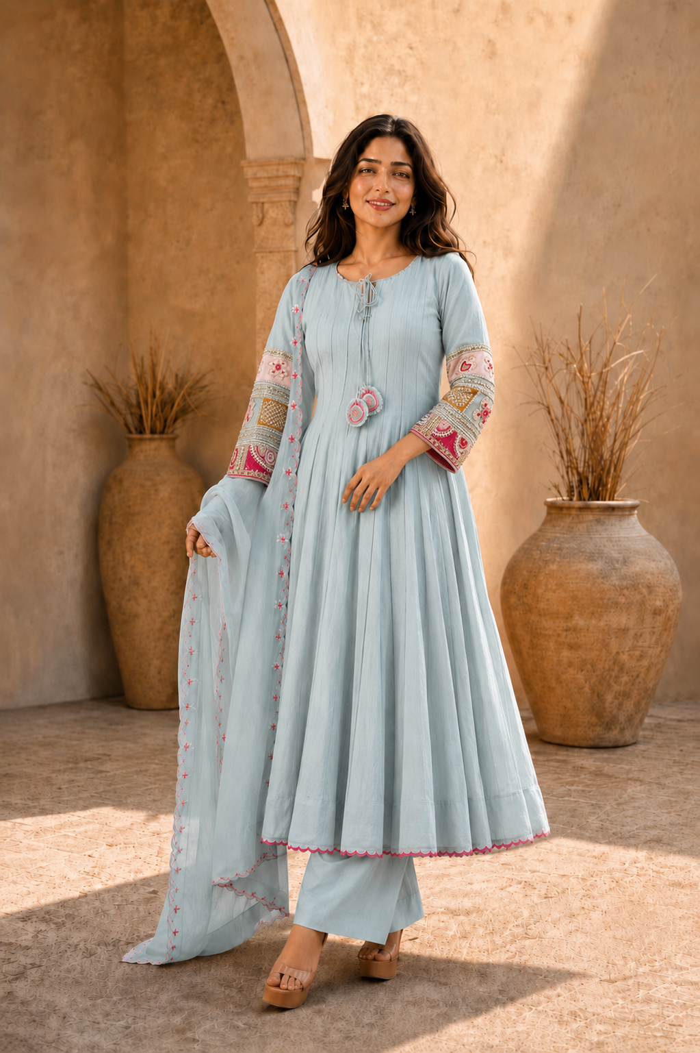 Elegant Anarkali Suit Set with Embroidered Dupatta