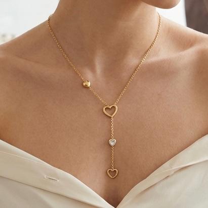 Gold Heart Drop Pendant Necklace for Women