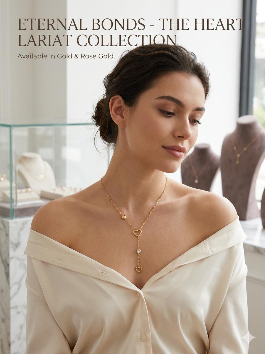 Gold Heart Drop Pendant Necklace for Women