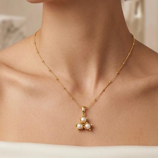 Triple Pearl Cluster Pendant Necklace for Women