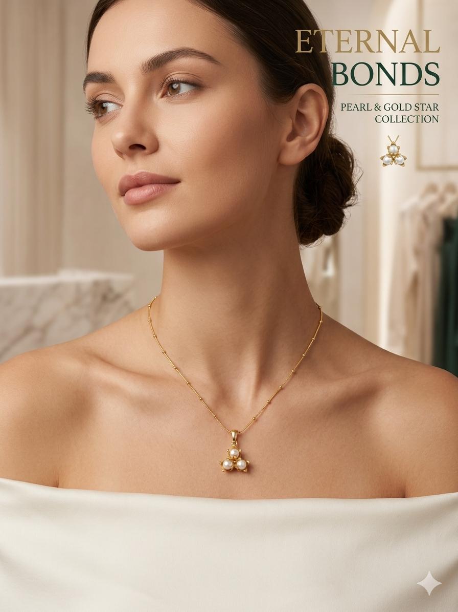 Triple Pearl Cluster Pendant Necklace for Women