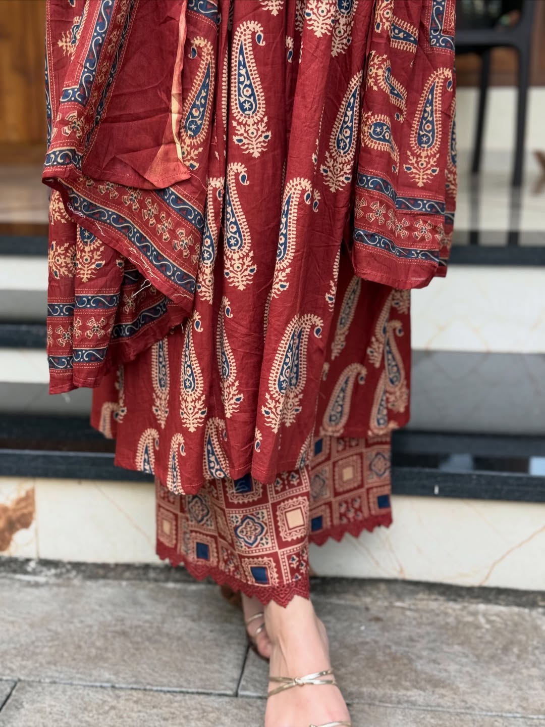 Elegant Maroon Printed Cotton Kurta Set with Dupatta