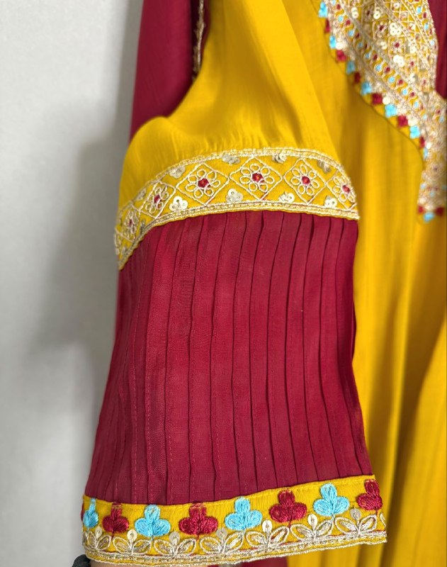 Meher Mustard & Maroon Embroidered Anarkali Set