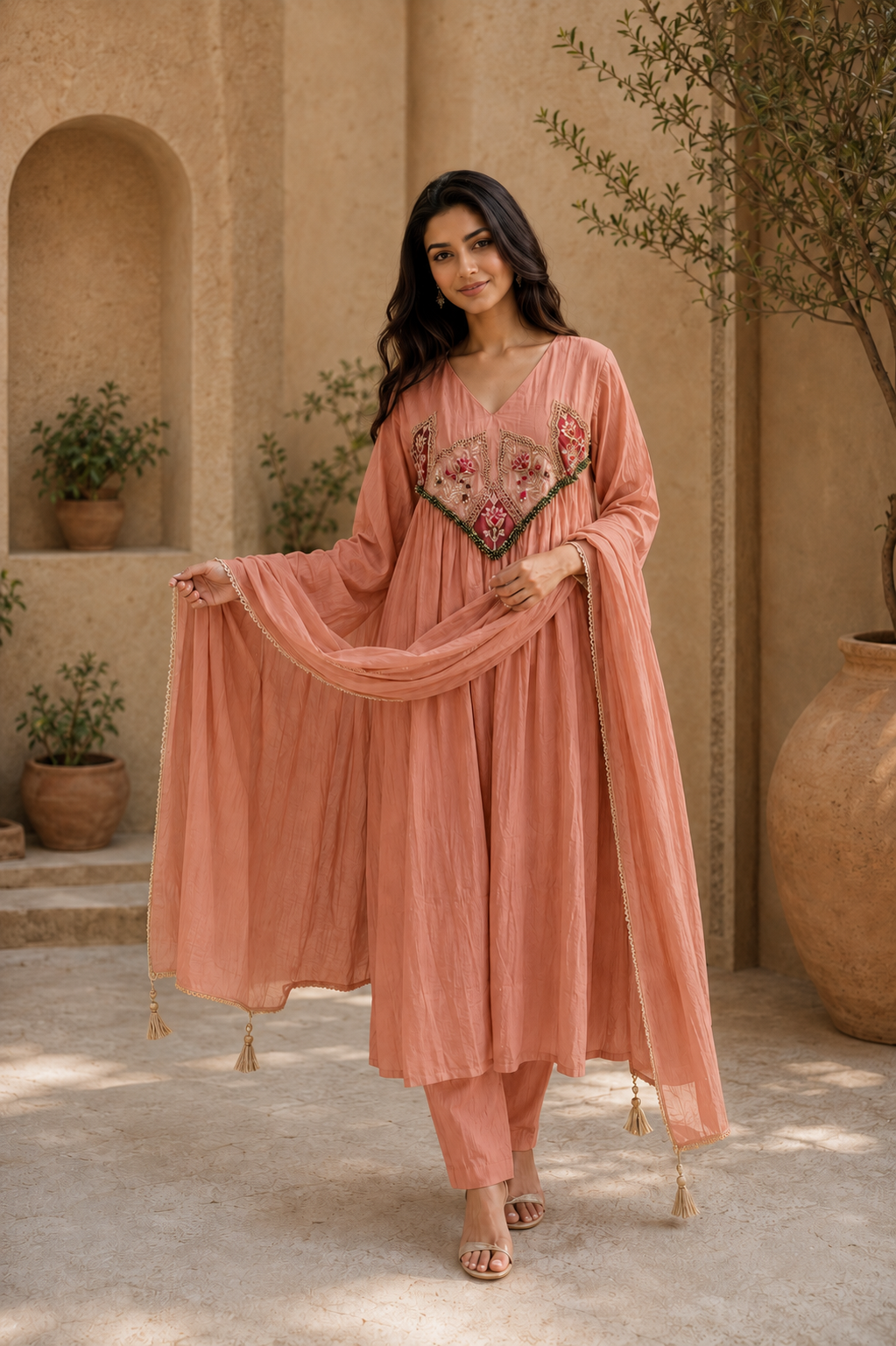 Embroidered Anarkali Suit Set with Dupatta