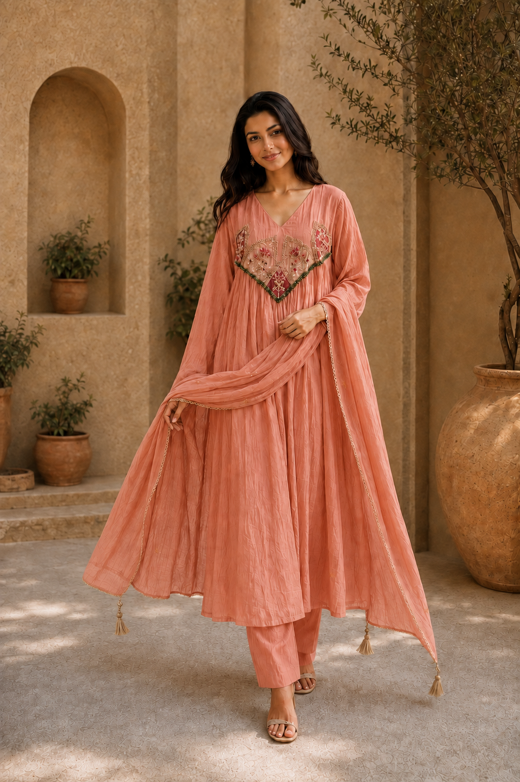 Embroidered Anarkali Suit Set with Dupatta