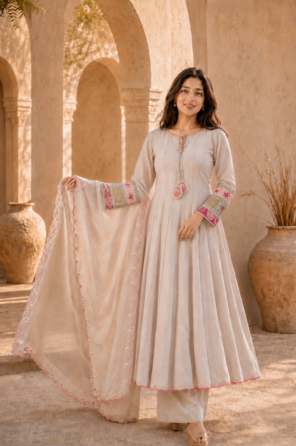 Elegant Anarkali Suit Set with Embroidered Dupatta