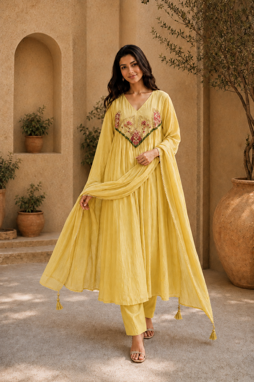 Embroidered Anarkali Suit Set with Dupatta