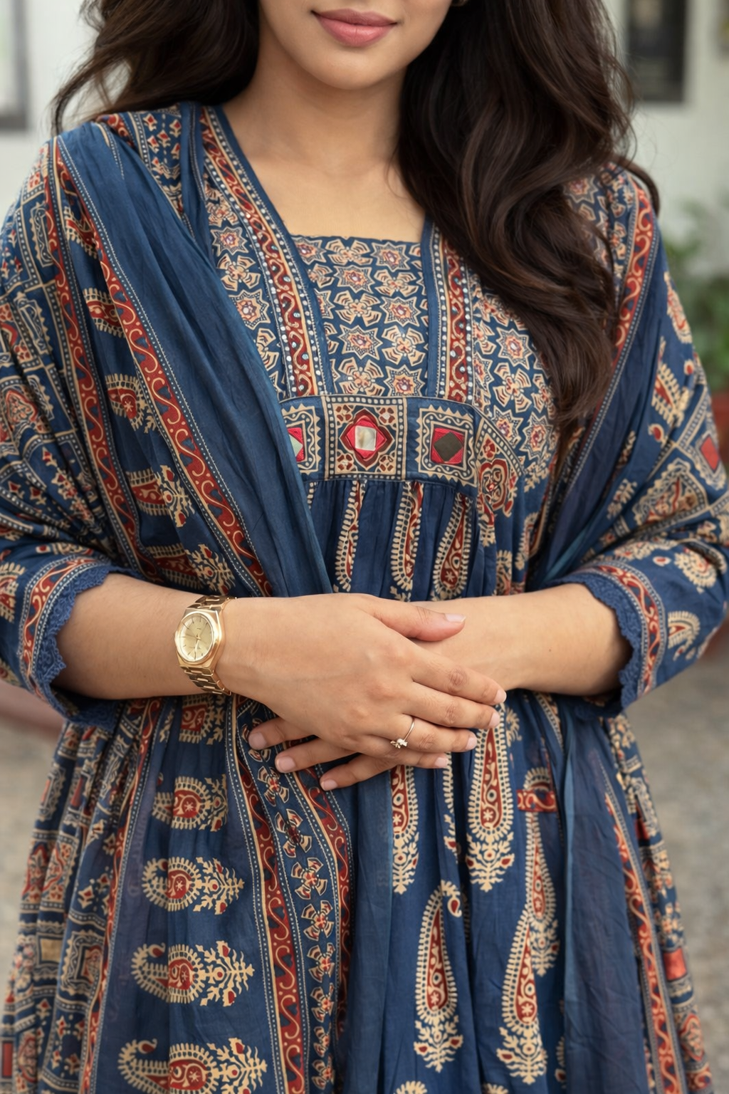 Elegant Blue Printed Cotton Kurta Set with Dupatta
