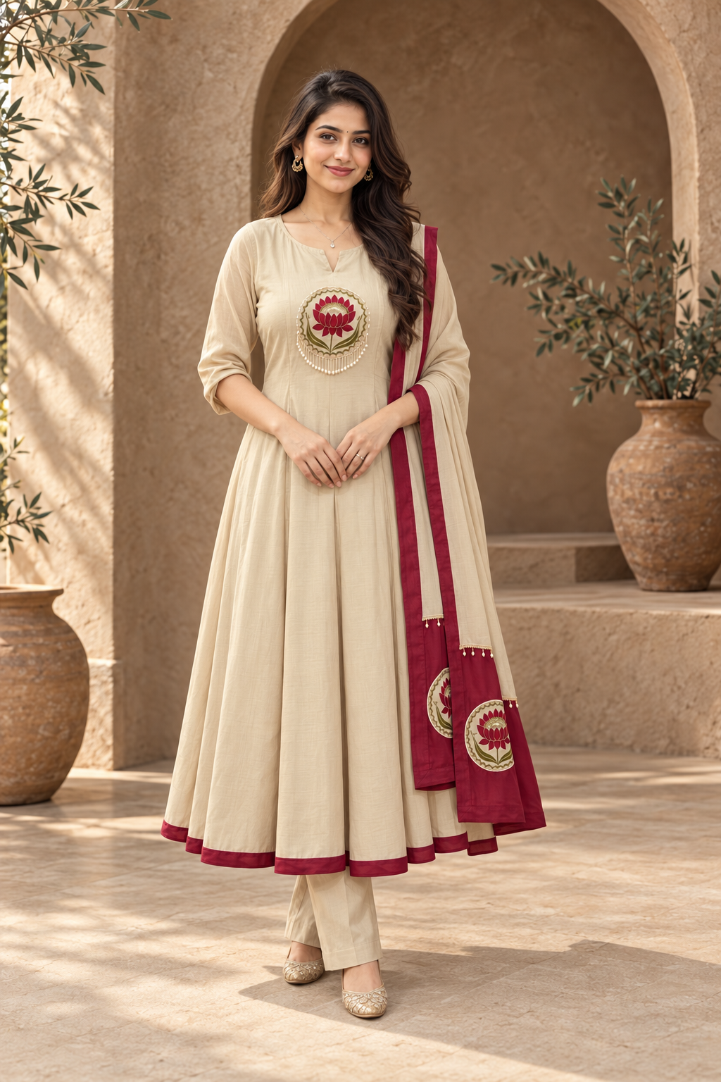 Lotus Embroidered Anarkali Set with Dupatta