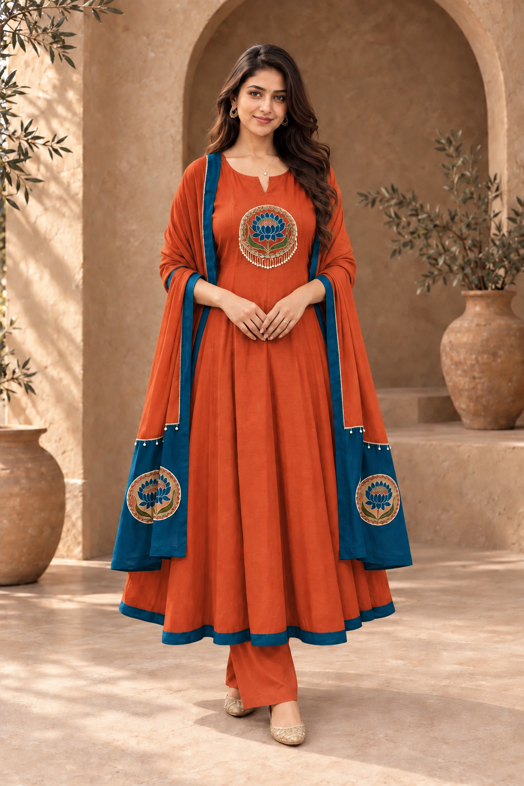 Lotus Embroidered Anarkali Set with Dupatta