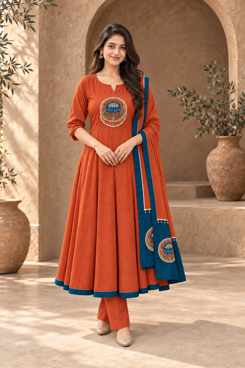 Lotus Embroidered Anarkali Set with Dupatta