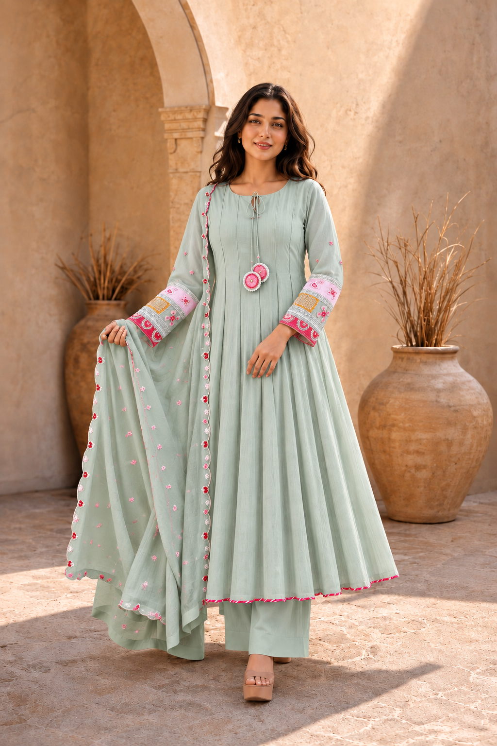 Elegant Anarkali Suit Set with Embroidered Dupatta