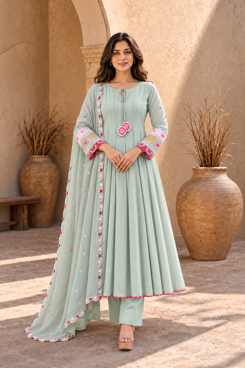 Elegant Anarkali Suit Set with Embroidered Dupatta