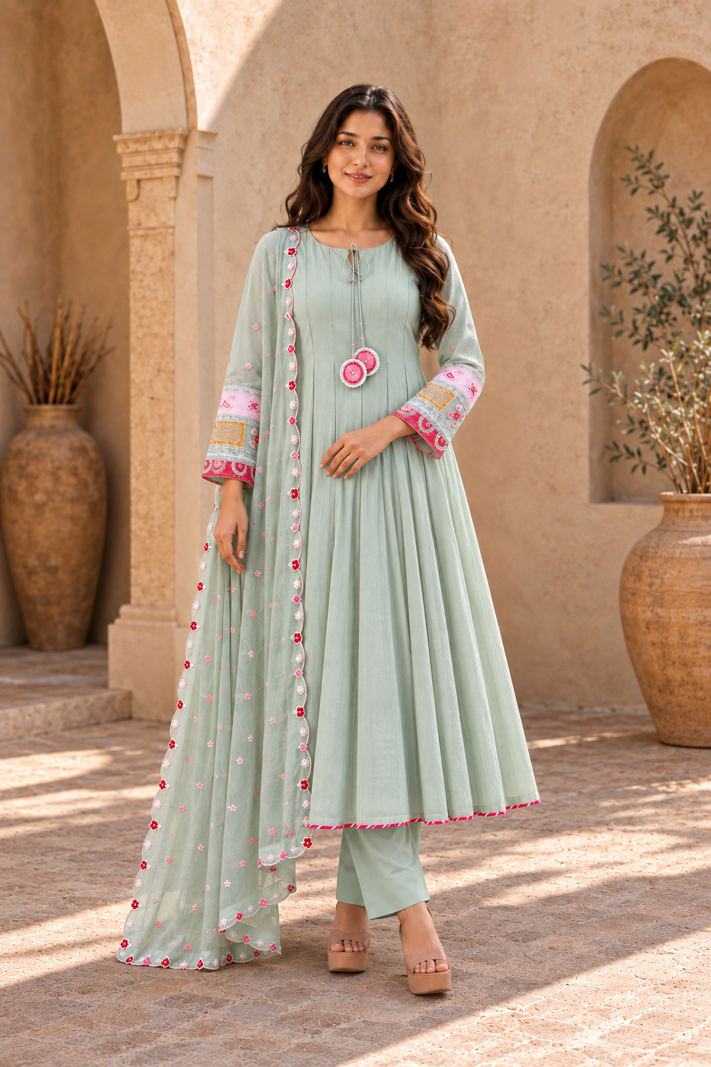 Elegant Anarkali Suit Set with Embroidered Dupatta