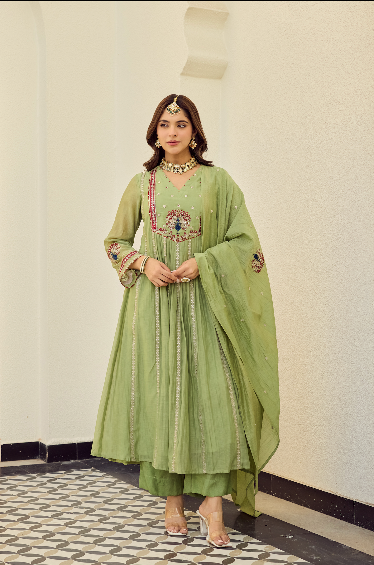 Pista Bloom Chanderi Set