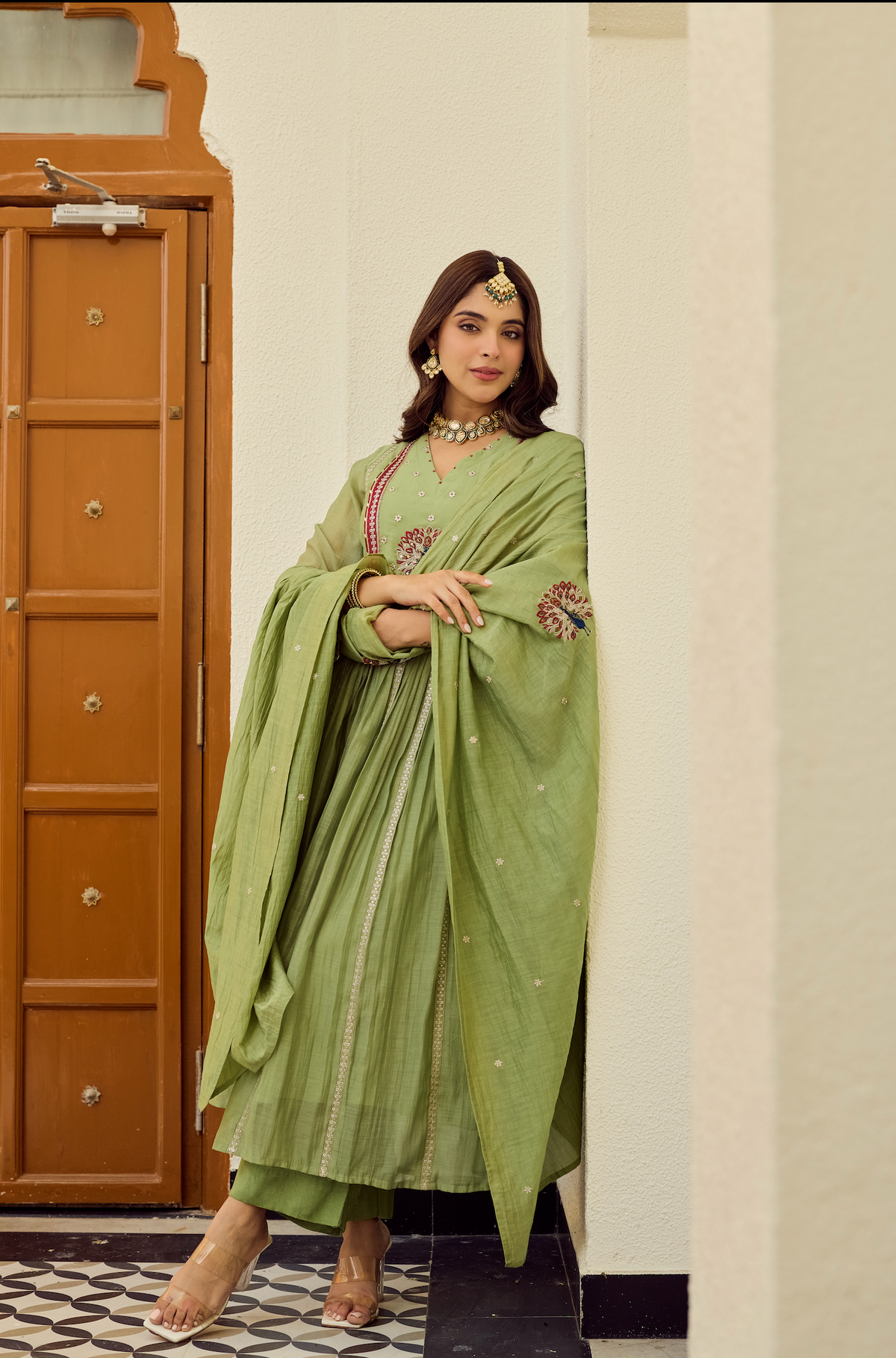 Pista Bloom Chanderi Set