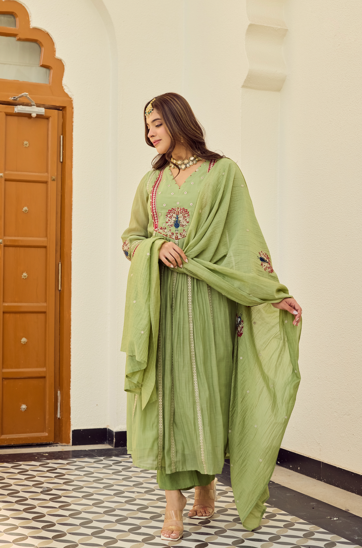 Pista Bloom Chanderi Set