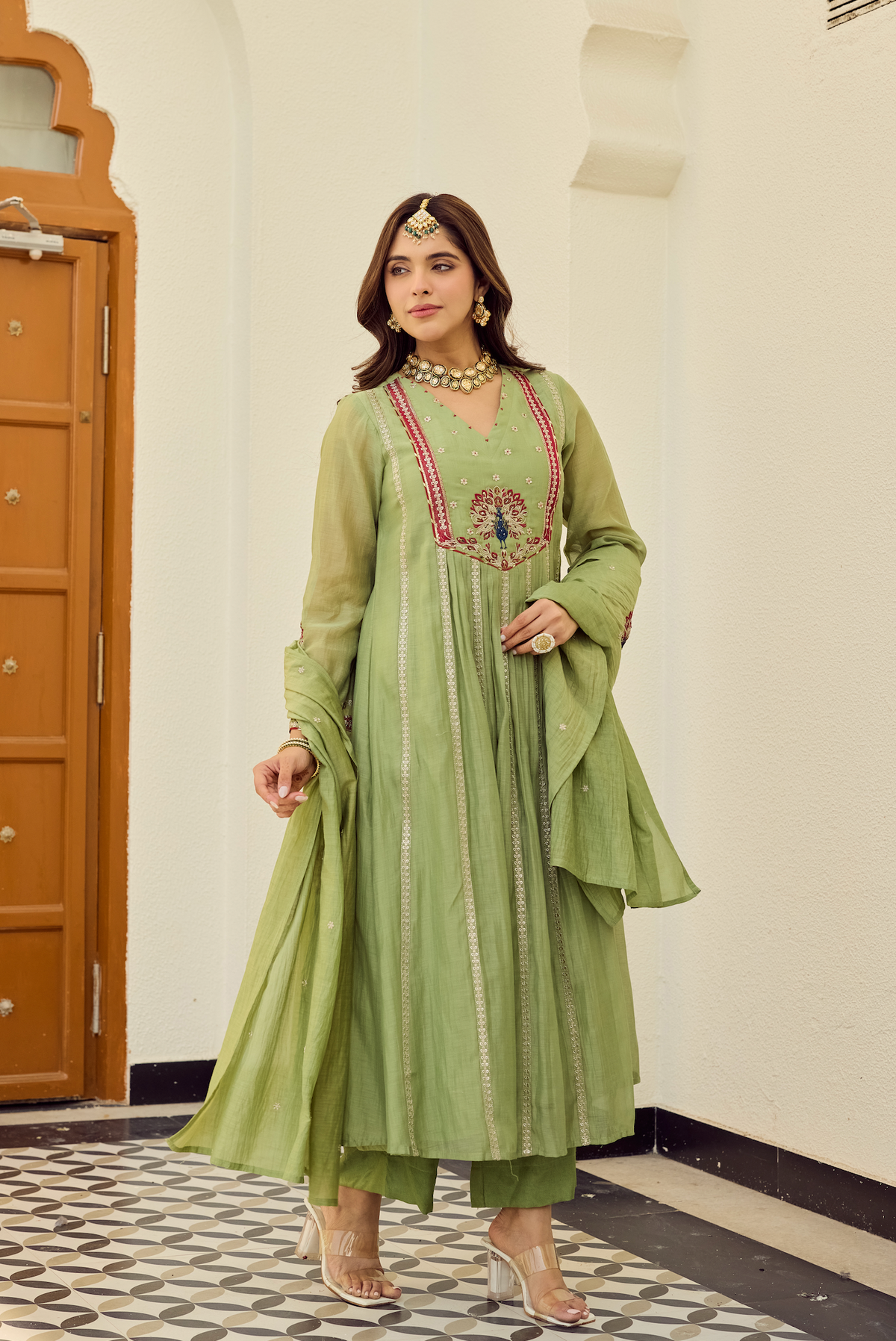 Pista Bloom Chanderi Set