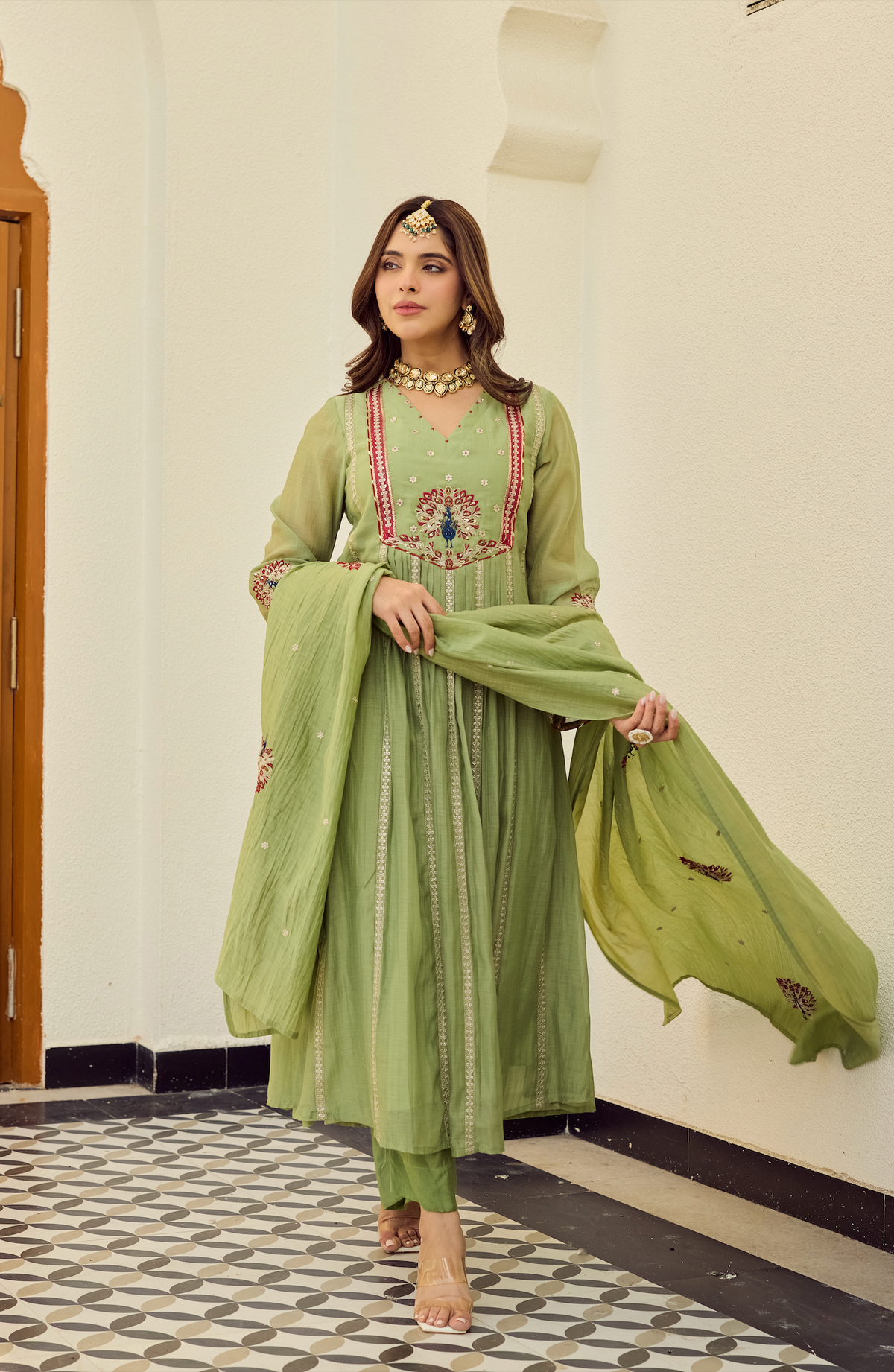 Pista Bloom Chanderi Set