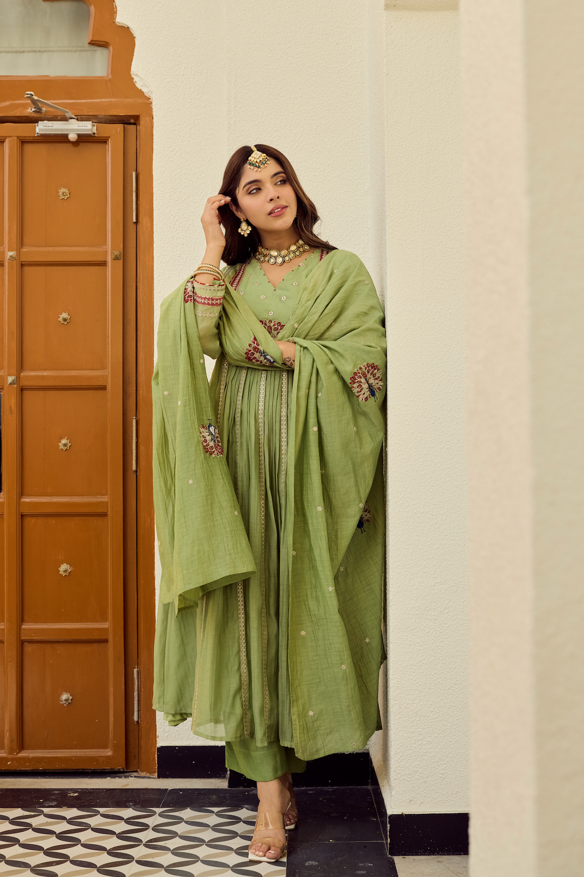 Pista Bloom Chanderi Set