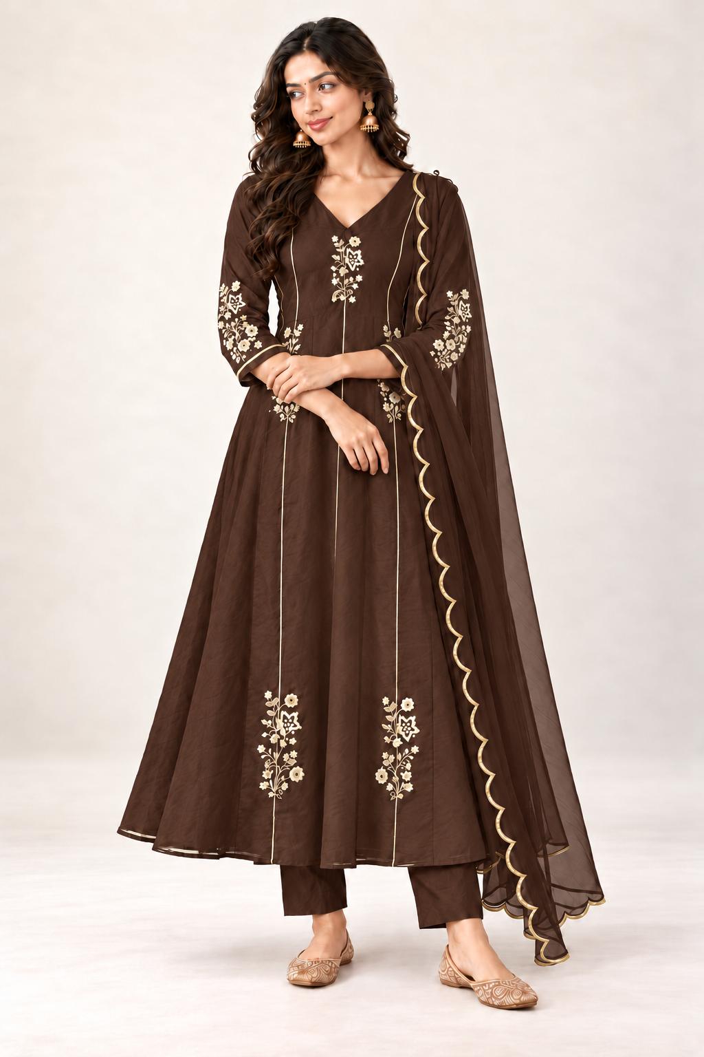 Elegant Embroidered Anarkali Suit Set With Golden Work