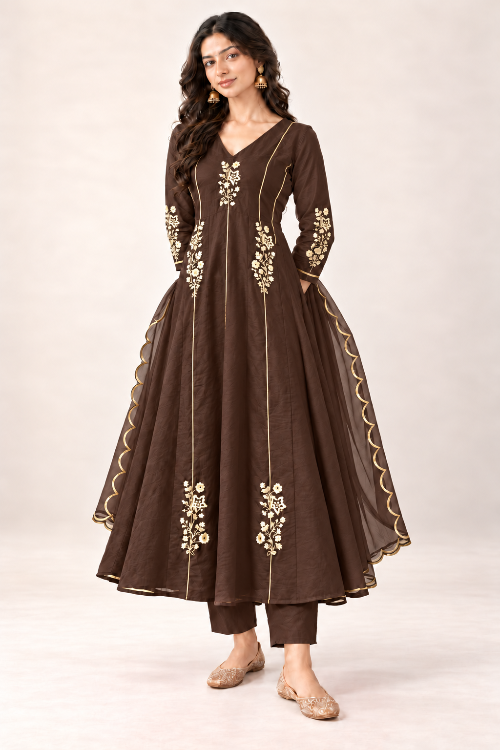 Elegant Embroidered Anarkali Suit Set With Golden Work