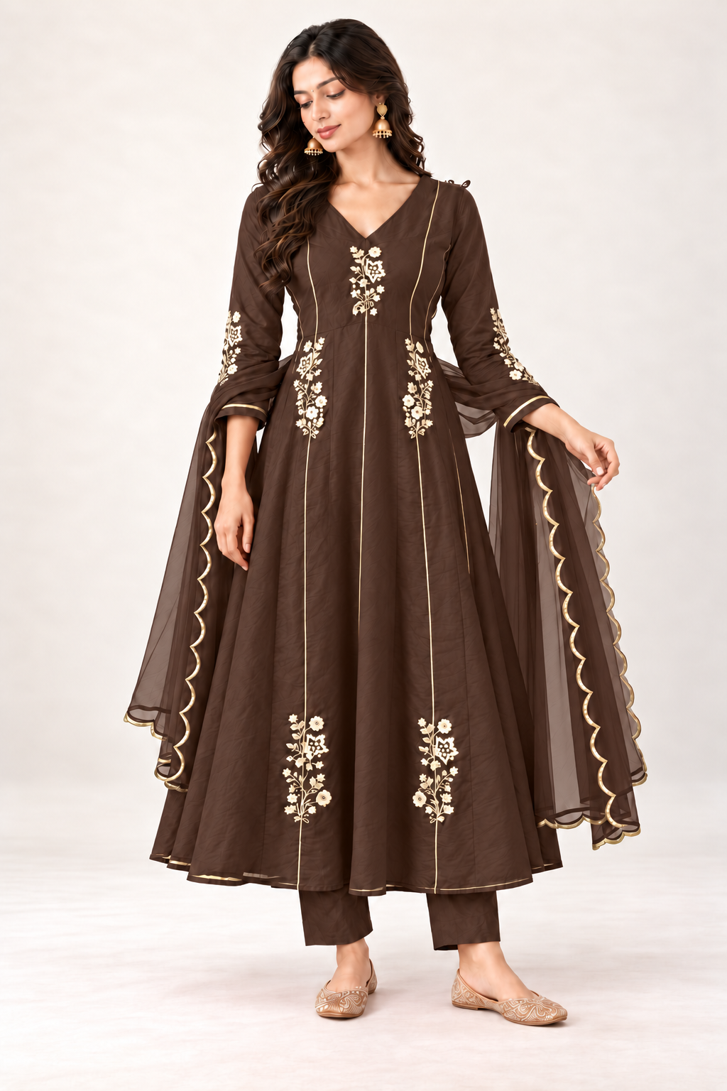 Elegant Embroidered Anarkali Suit Set With Golden Work