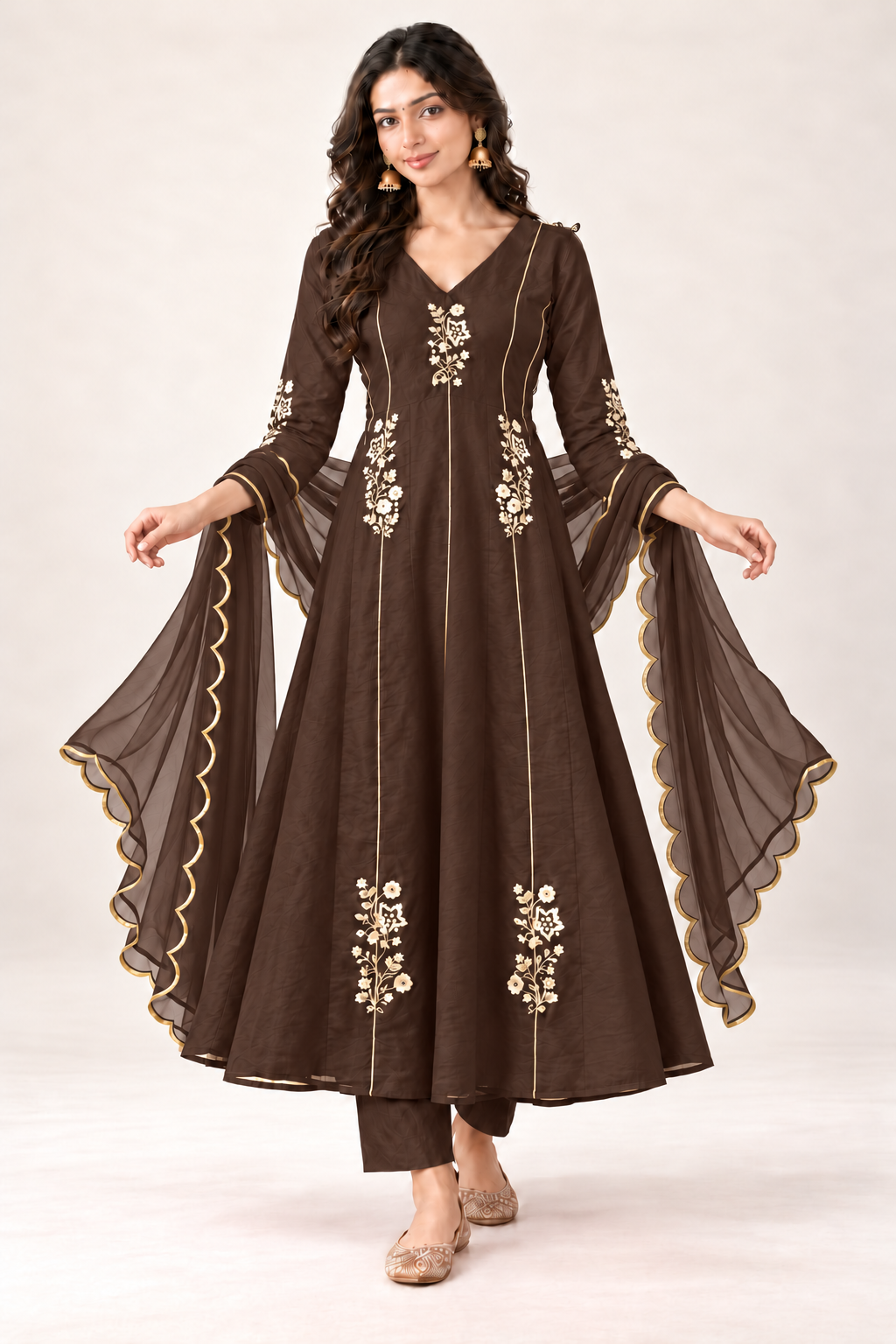 Elegant Embroidered Anarkali Suit Set With Golden Work