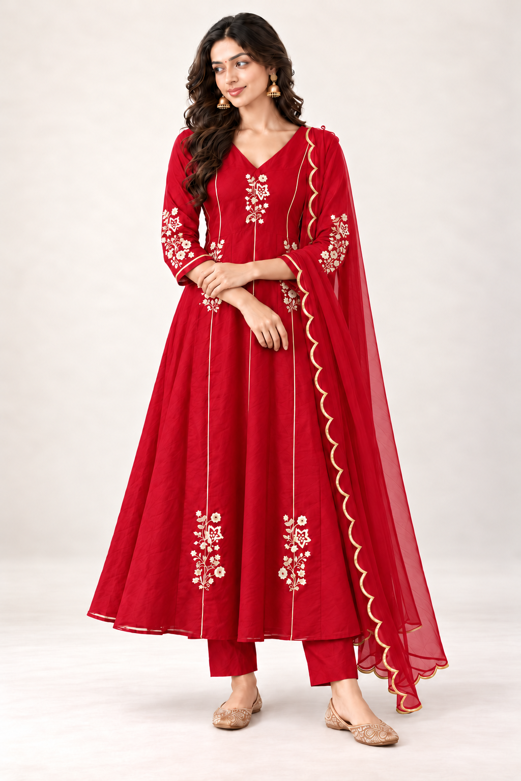 Elegant Embroidered Anarkali Suit Set With Golden Work