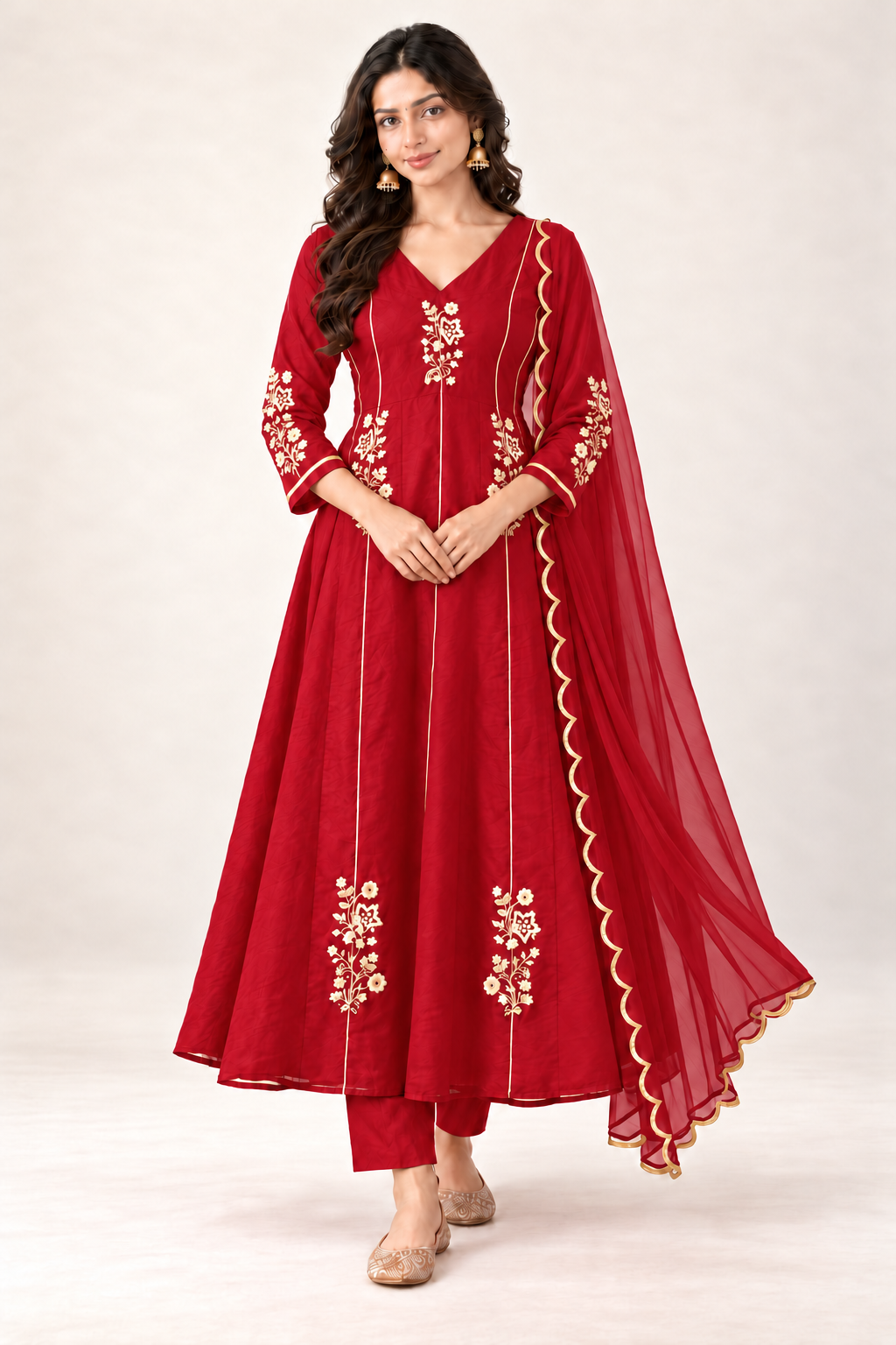 Elegant Embroidered Anarkali Suit Set With Golden Work