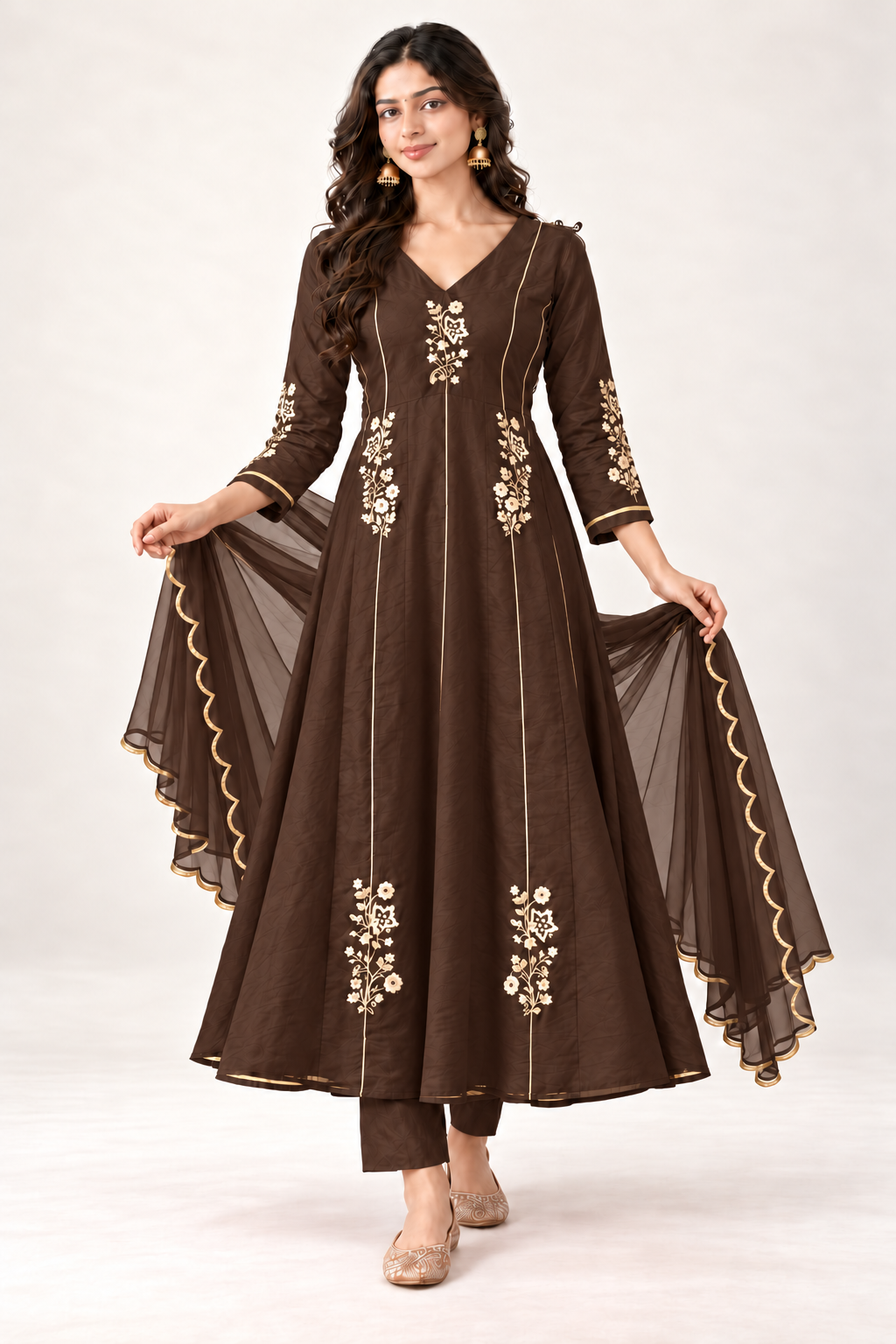 Elegant Embroidered Anarkali Suit Set With Golden Work