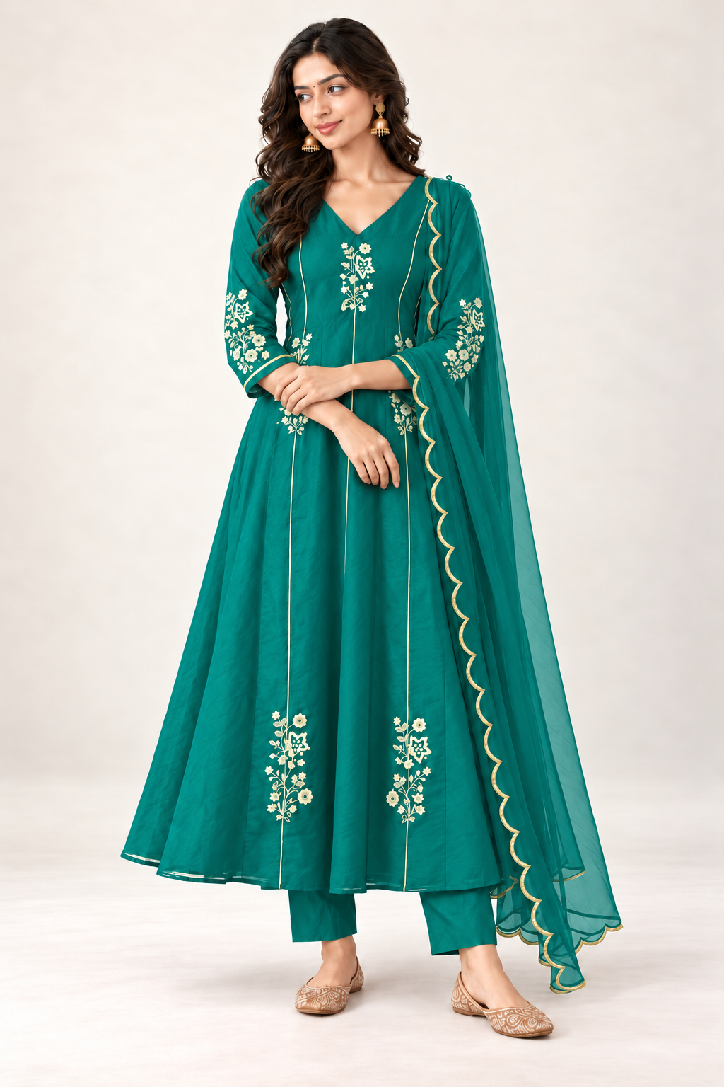 Elegant Embroidered Anarkali Suit Set With Golden Work