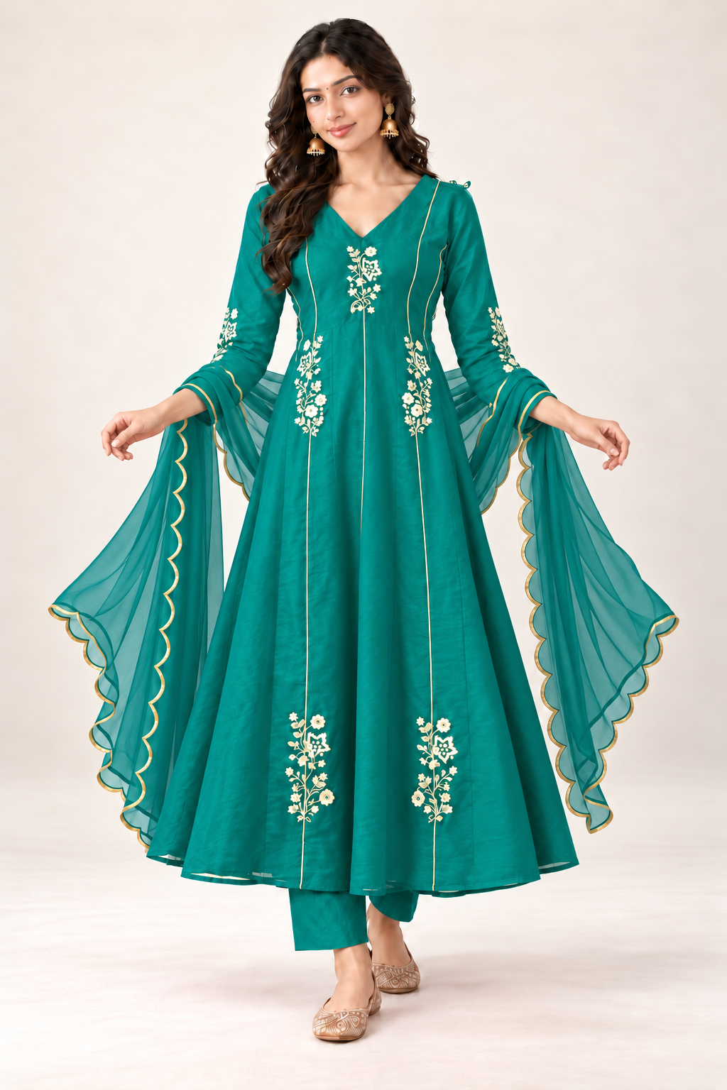 Elegant Embroidered Anarkali Suit Set With Golden Work