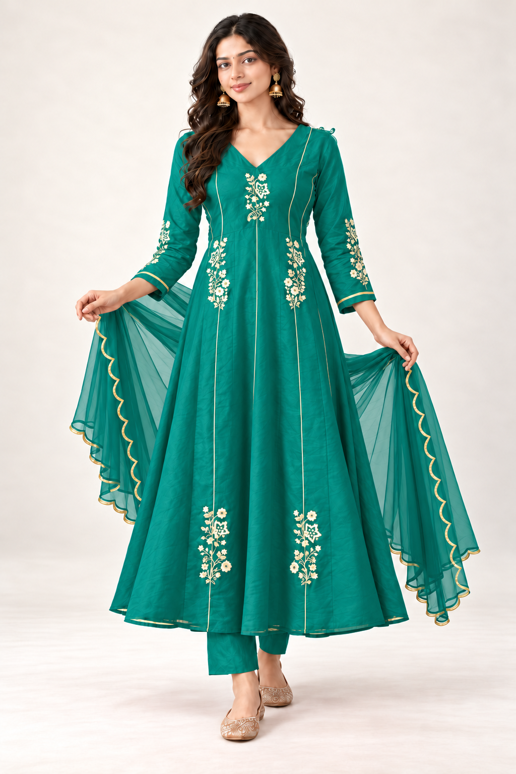 Elegant Embroidered Anarkali Suit Set With Golden Work