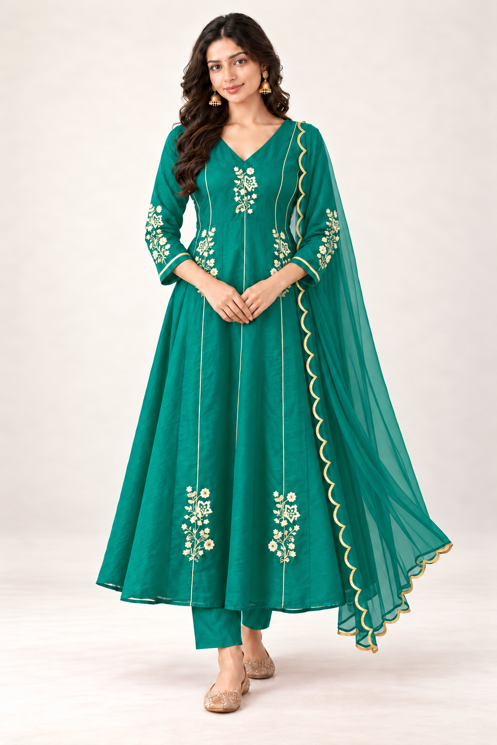 Elegant Embroidered Anarkali Suit Set With Golden Work