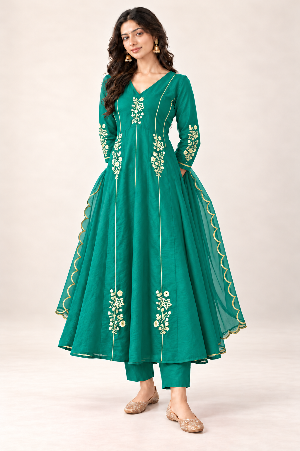 Elegant Embroidered Anarkali Suit Set With Golden Work