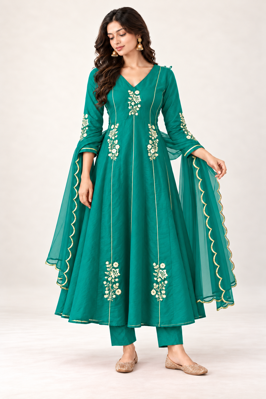 Elegant Embroidered Anarkali Suit Set With Golden Work