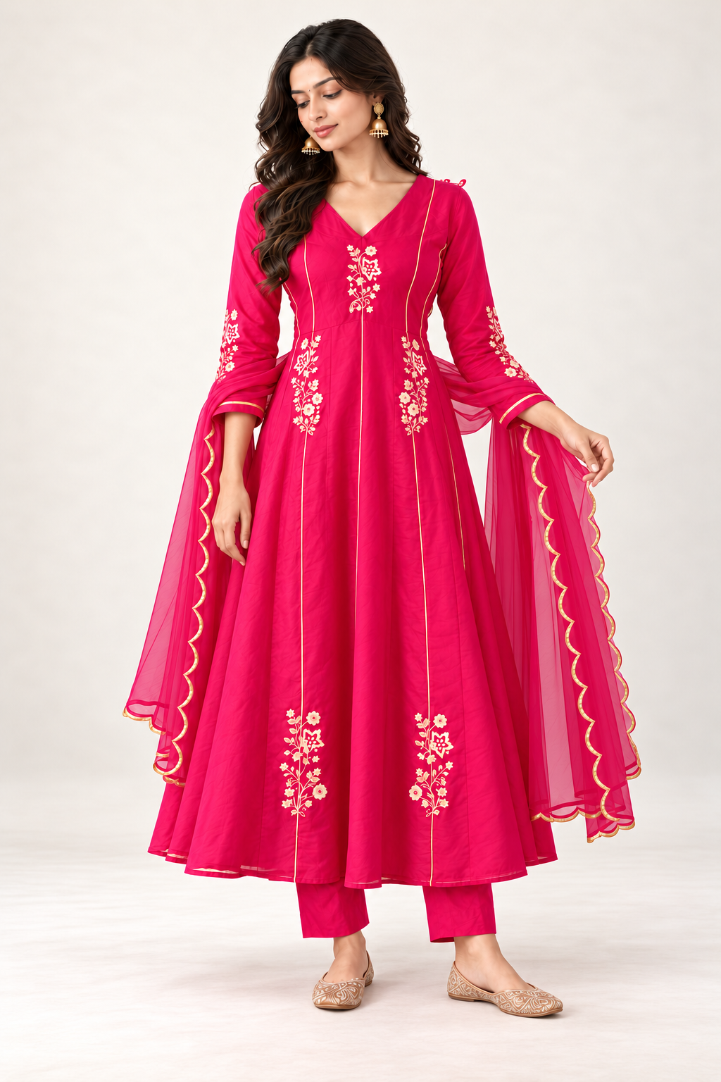 Elegant Embroidered Anarkali Suit Set With Golden Work
