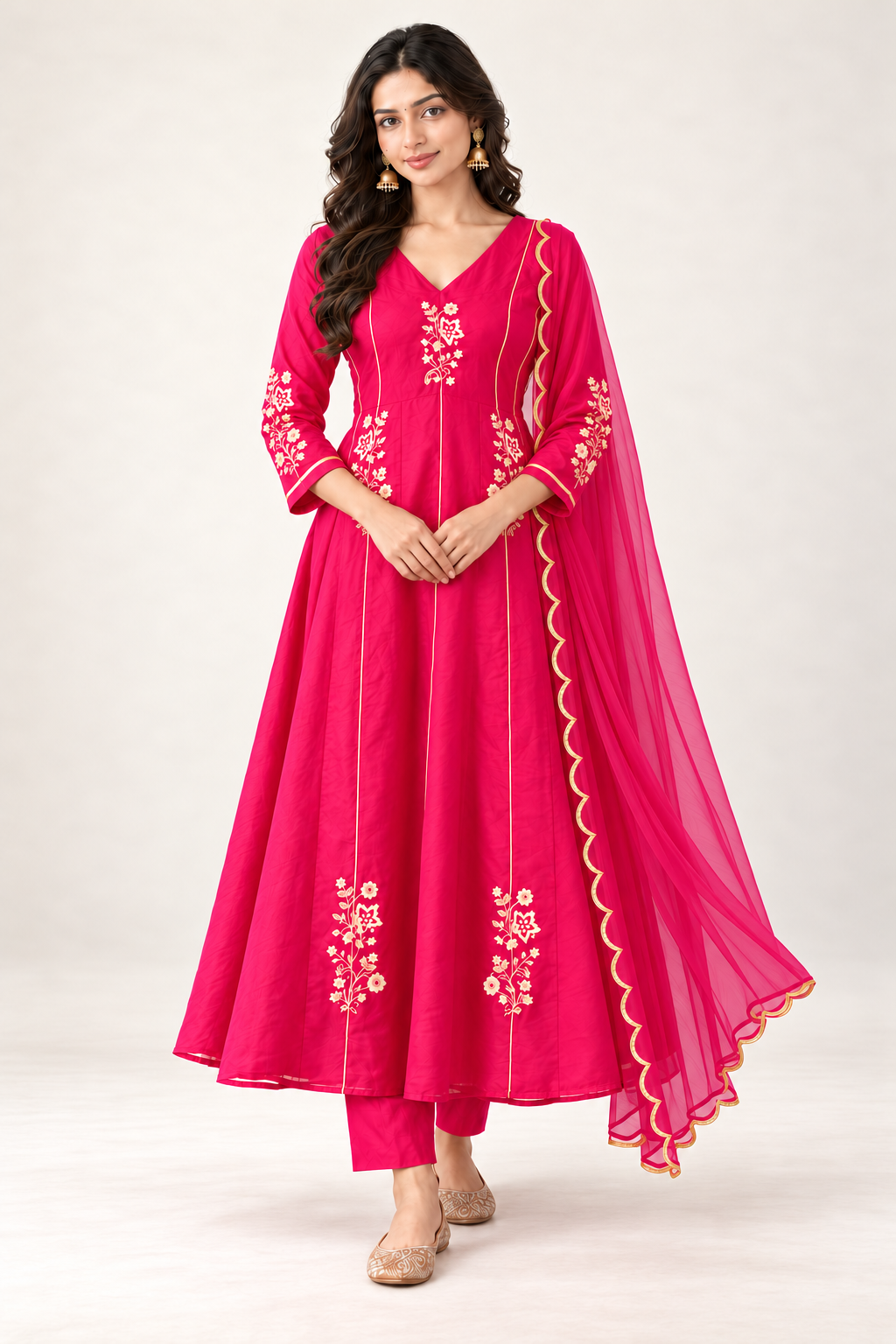 Elegant Embroidered Anarkali Suit Set With Golden Work