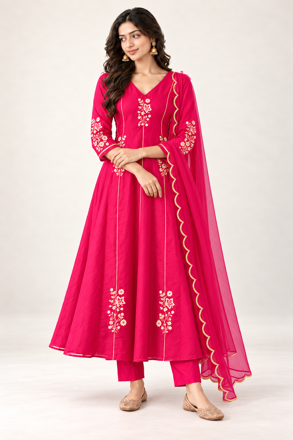 Elegant Embroidered Anarkali Suit Set With Golden Work