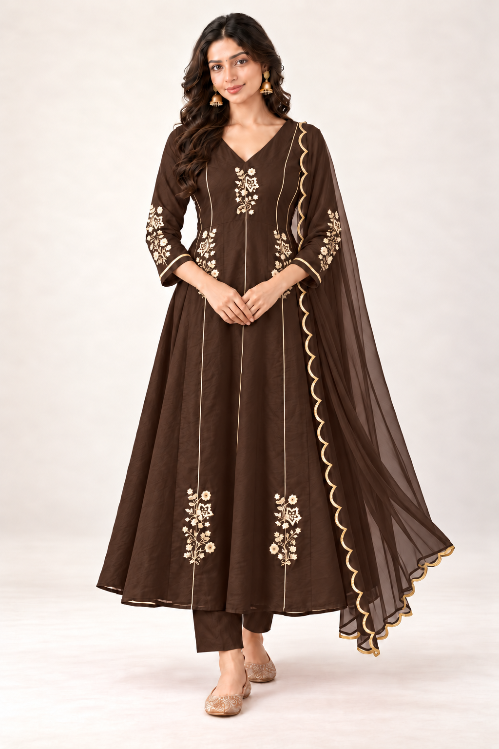 Elegant Embroidered Anarkali Suit Set With Golden Work