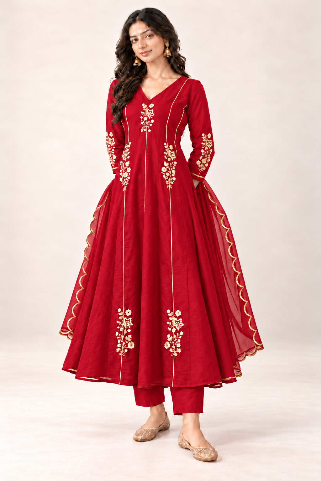 Elegant Embroidered Anarkali Suit Set With Golden Work