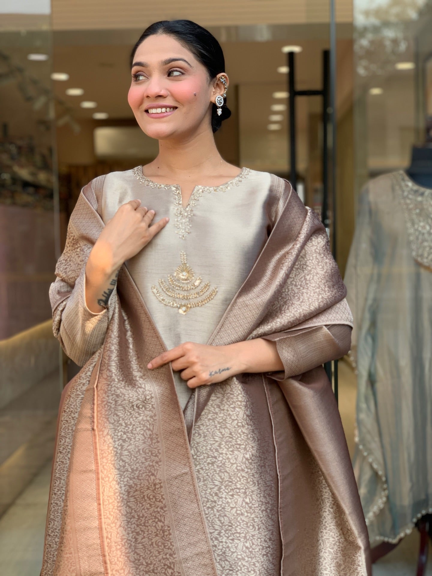 Elegant Kanjivaram Tissue Blend Straight Kurta Set with Woven Jacquard Dupatta