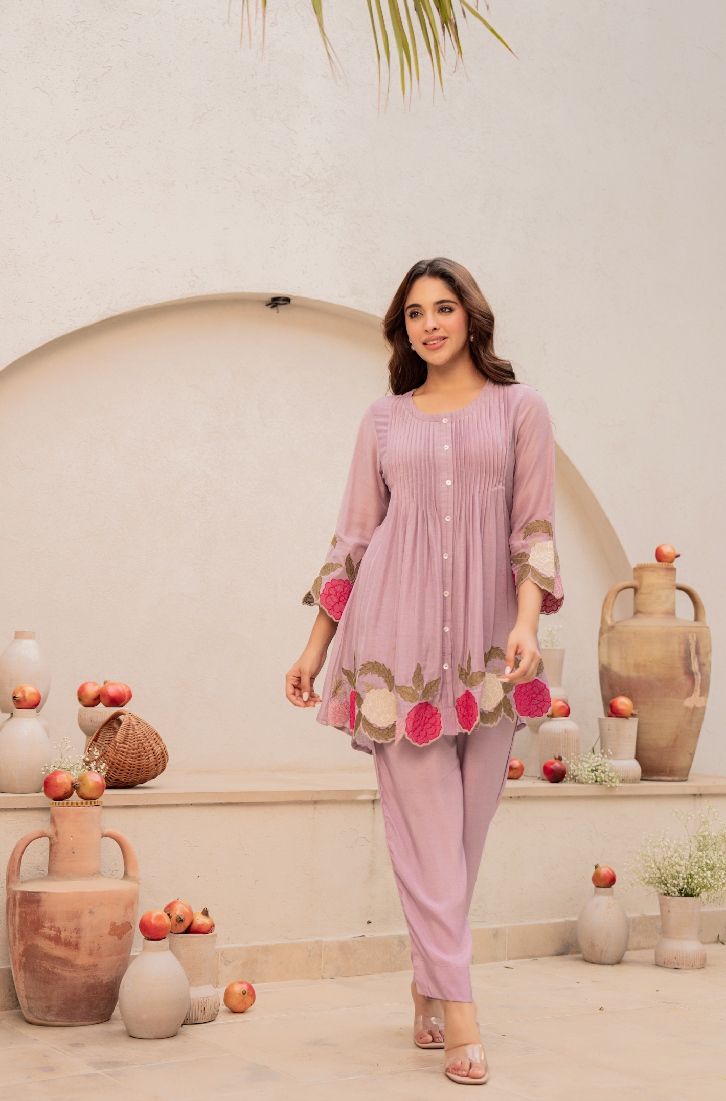 Purple Embroidered Mul Cotton Co-Ord Set