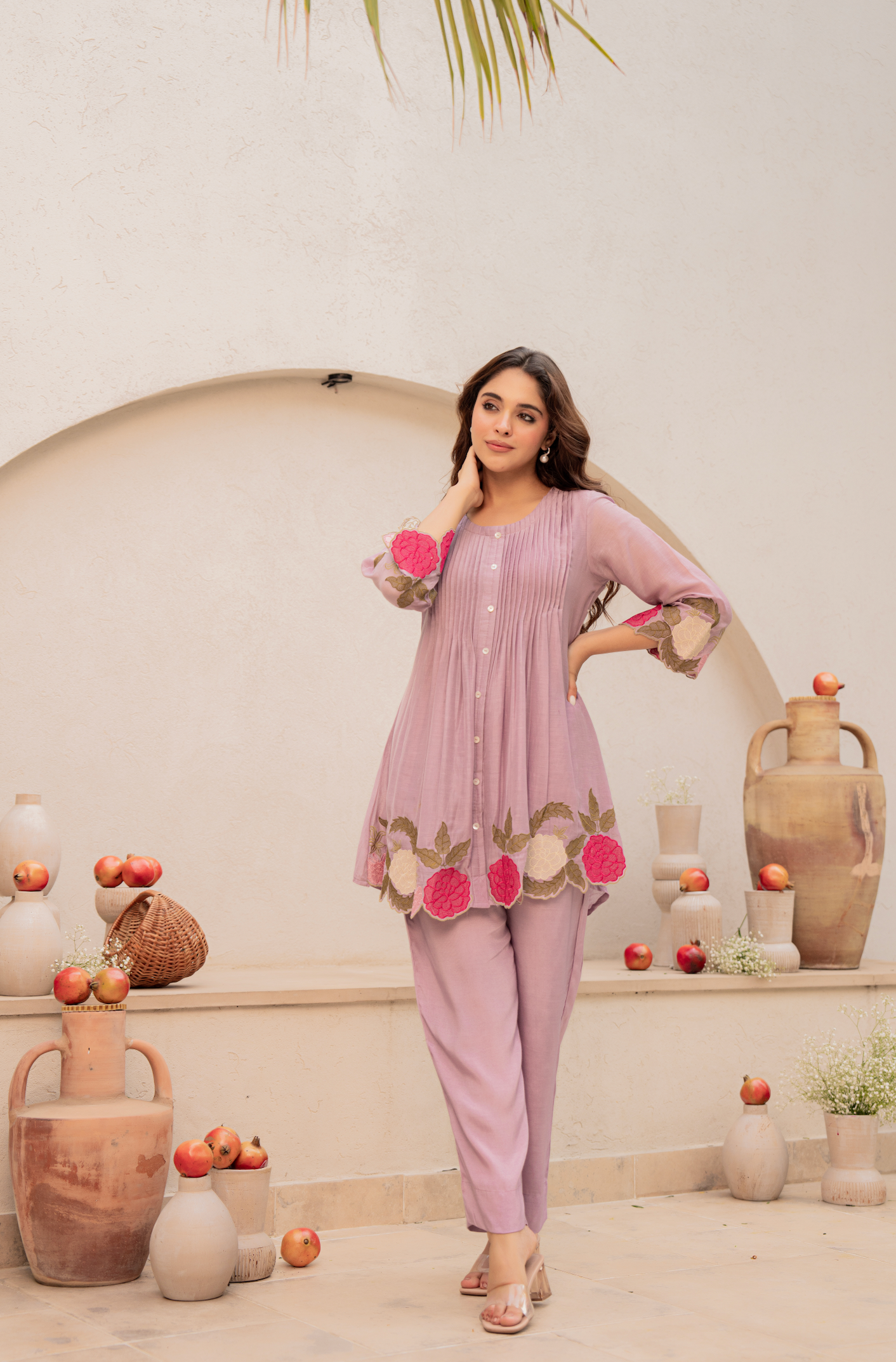 Purple Embroidered Mul Cotton Co-Ord Set